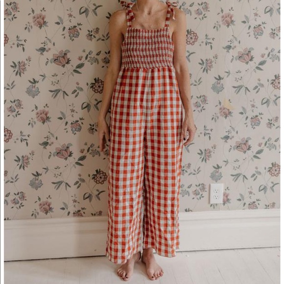 Fin and Vince Pants - Fin and Vince Smocked Checkered Jumpsuit